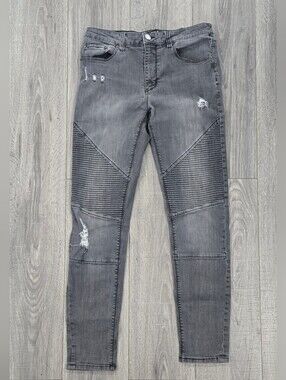 Y2K: Jaywalker Men’s Moto Biker Jeans 30x30 Gray Distressed Skinny Denim.#375